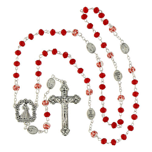 Rosary of Merciful Jesus, red crystals and decorated ceramic 5