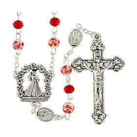 Terço Cristo Misericordioso cristal vermelho 6x4 mm Pai Nosso cerâmica decorada 6 mm