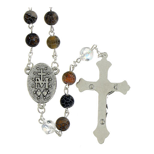Rosario Madonna Miracolosa grani vetro screziato nero 8mm 2