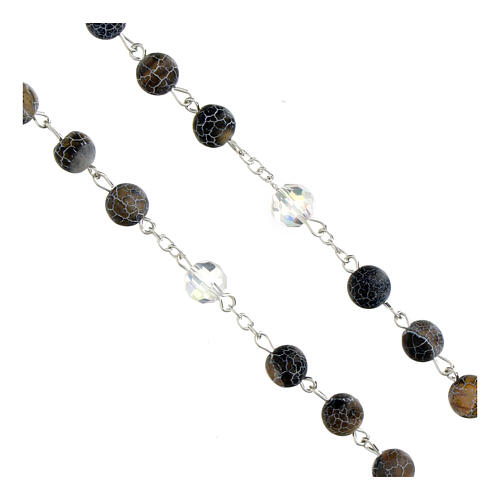 Rosario Madonna Miracolosa grani vetro screziato nero 8mm 3