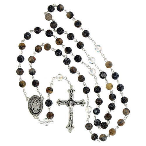 Rosario Madonna Miracolosa grani vetro screziato nero 8mm 4
