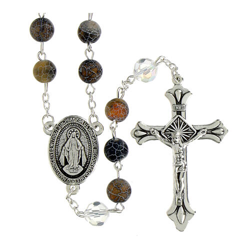 Miraculous Mary rosary with black mottled glass beads 8mm 1