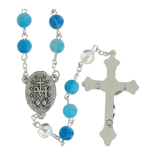 Terço Nossa Senhora das Graças contas vidro marmorizado azul 8 mm 2