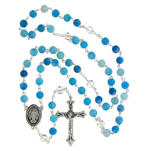 Terço Nossa Senhora das Graças contas vidro marmorizado azul 8 mm 4