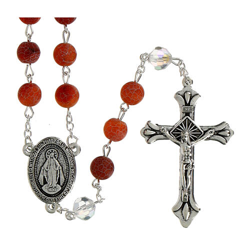 Miraculous Mary Rosary dark red mottled glass 8mm 1