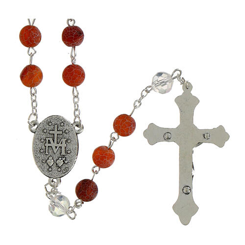 Miraculous Mary Rosary dark red mottled glass 8mm 2