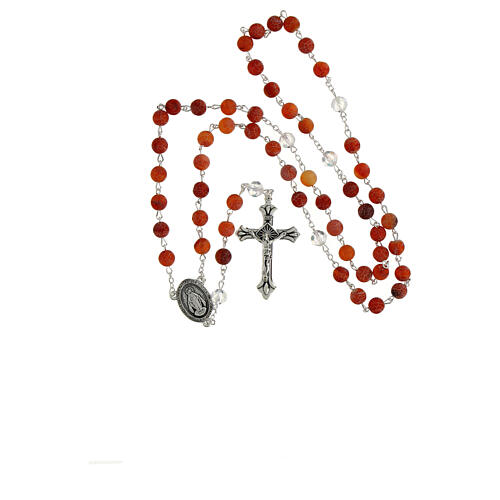 Miraculous Mary Rosary dark red mottled glass 8mm 4