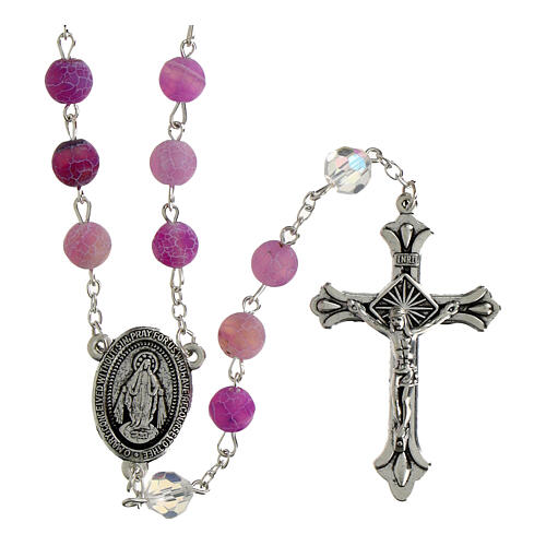 Rosary Miraculous Mary mottled glass amethyst pater crystal 8mm 1