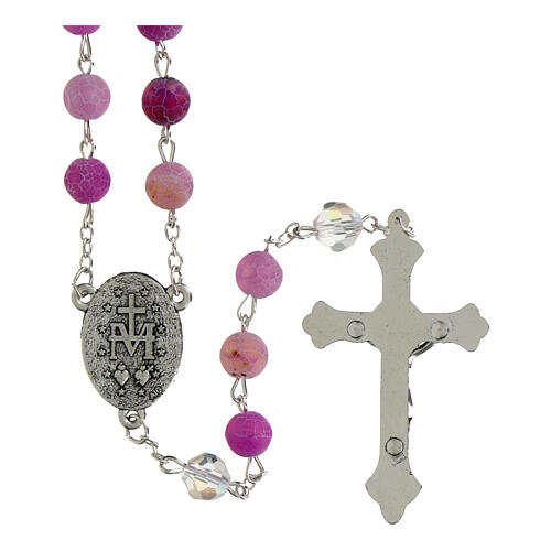 Rosary Miraculous Mary mottled glass amethyst pater crystal 8mm 2