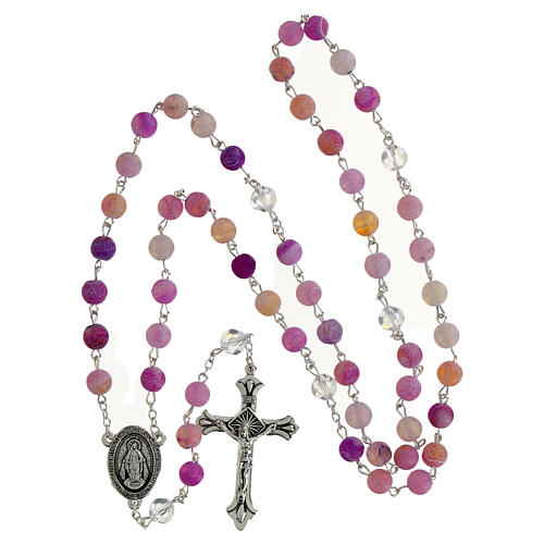 Rosary Miraculous Mary mottled glass amethyst pater crystal 8mm 4