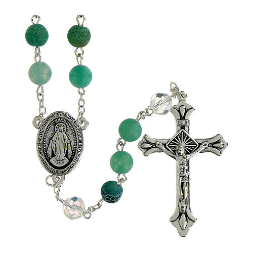 Terço Nossa Senhora das Graças vidro marmorizado verde escuro 8 mm 1