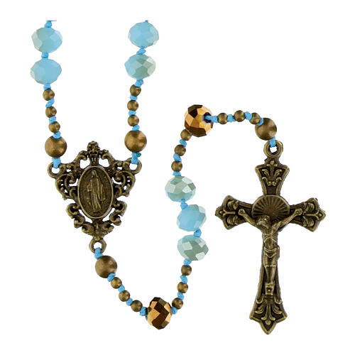 Terço Nossa Senhora das Graças cristal azul 6x8 mm 1