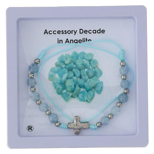 Armband, 10er-Rosenkranz, Angelit-Perlen 3 mm 3