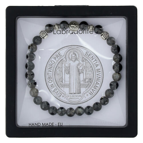 Armband, elastisch, graue Labradorit-Perlen 3