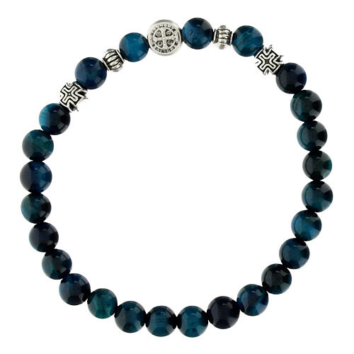 Armband, elastisch, Falkenauge-Perlen 5 mm 2