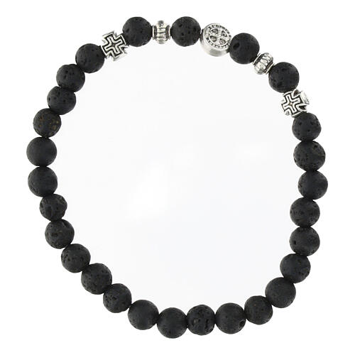 Bracciale elastico con grani in roccia vulcanica 6