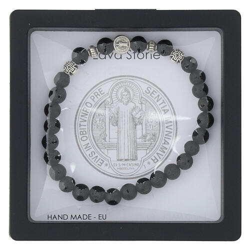 Bracciale elastico con grani in roccia vulcanica 8