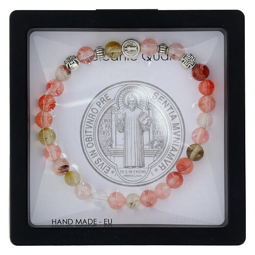 Bracciale elastico con grani in quarzo rosa 3