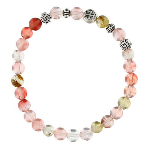 Pulseira elástica com contas de quartzo rosa 1