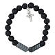 Armband, elastisch, dunkelgraue Hämatit- und Lavastein-Perlen 5 mm, Kreuz mit Heiligem Herzen Jesu s1