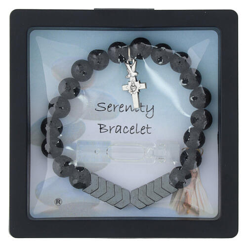 Single decade rosary bracelet of grey hematite and lava stone of 0.2 in 3