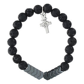 Bracciale decine in ematite grigia e pietra lavica 5 mm