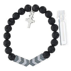 Single decade rosary bracelet of hematite and lava stone, 0.2 in beads