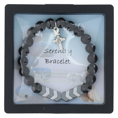 Single decade rosary bracelet of hematite and lava stone, 0.2 in beads 3