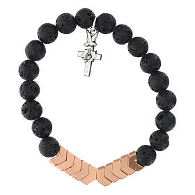 Bracciale decina bronzo in ematite e pietra di lava 5 mm