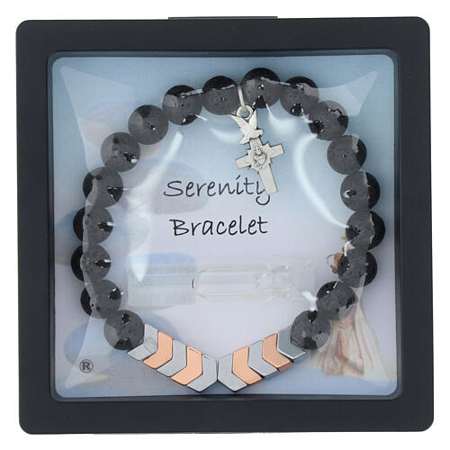 Single decade rosary bracelet of silver and bronze hematite and 0.2 in lava stone beads 3