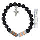 Single decade rosary bracelet of silver and bronze hematite and 0.2 in lava stone beads s2