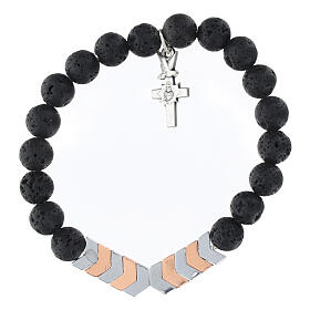 Bracciale decina in ematite  oro bronzo e pietra di lava 5 mm