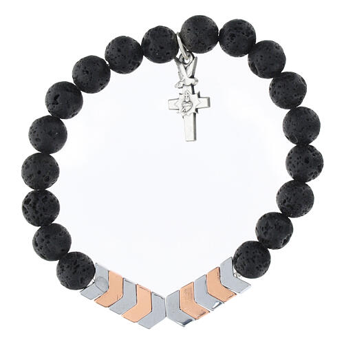 Decade bracelet in 5 mm hematite, bronze gold, and lava stone 1