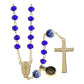 Golden rosary with shiny blue beads, 5 mm