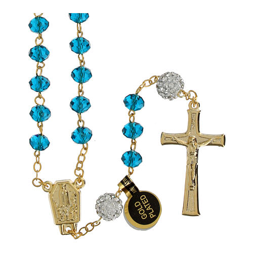 Golden Rosary with Bright Blue 5 mm Beads 1