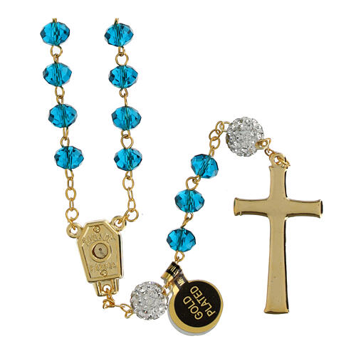Golden Rosary with Bright Blue 5 mm Beads 2