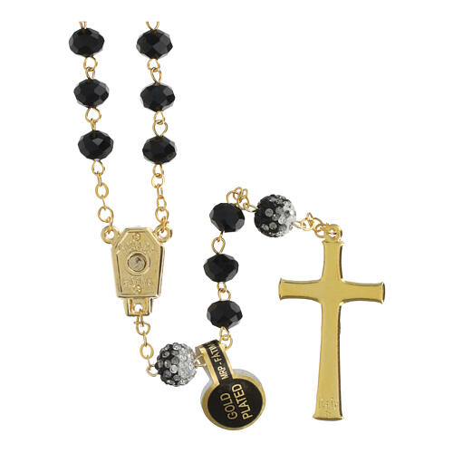 Vergoldeter Rosenkranz mit glänzenden schwarzen Perlen (5 mm) 2