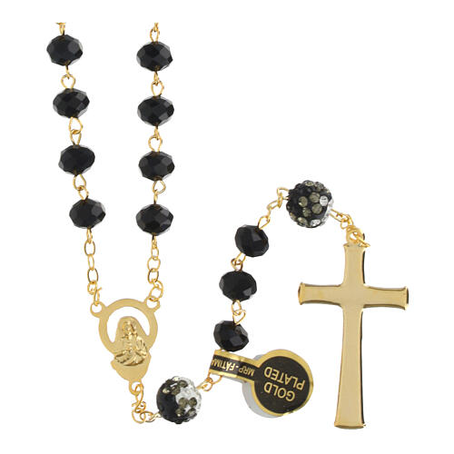 Gold plated rosary with polished black beads of 0.2 in 7