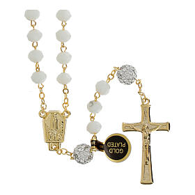 Golden Rosary with Matte White Beads, 5 mm
