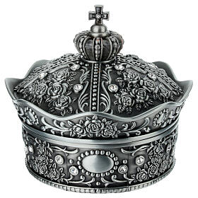 Rosenkranzetui in Kronenform aus Metall, 13,5 × 16 cm
