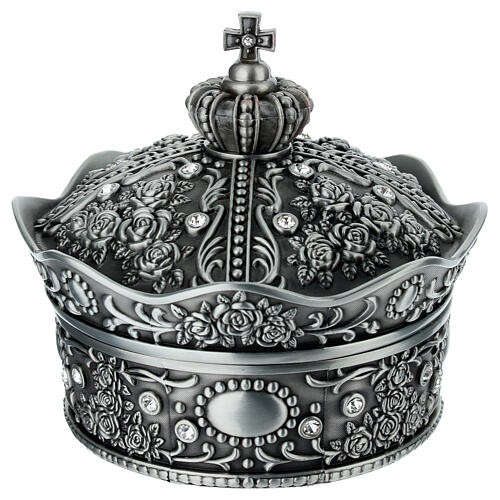 Pudełko na różaniec metalowe w kształcie korony, 13,5x16cm 1
