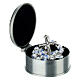 Round metal rosary box with three roses s4