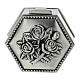 Rosenkranzetui aus Metall mit Rosenrelief, sechseckig, 6 × 6 × 2,5 cm s2