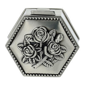 Scatolina in metallo portarosario con rose