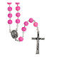 Rosenkranz mit 5 mm fuchsiafarbenen Plastikperlen und Strasssteinen s1