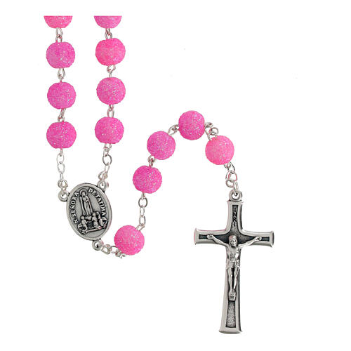 Rosary with glittery fuchsia plastic beads of 0.2 in 1