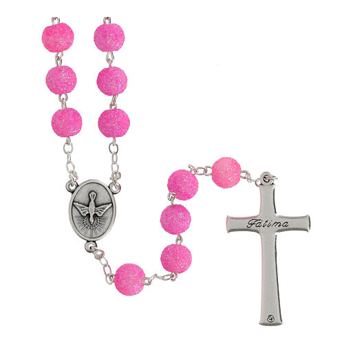 Rosary with glittery fuchsia plastic beads of 0.2 in 2