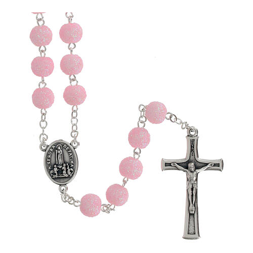 Rosario grani rosa plastica con brillantini 5 mm 1