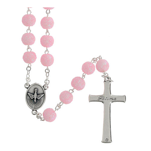Rosario grani rosa plastica con brillantini 5 mm 2