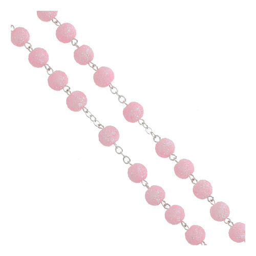 Rosario grani rosa plastica con brillantini 5 mm 3